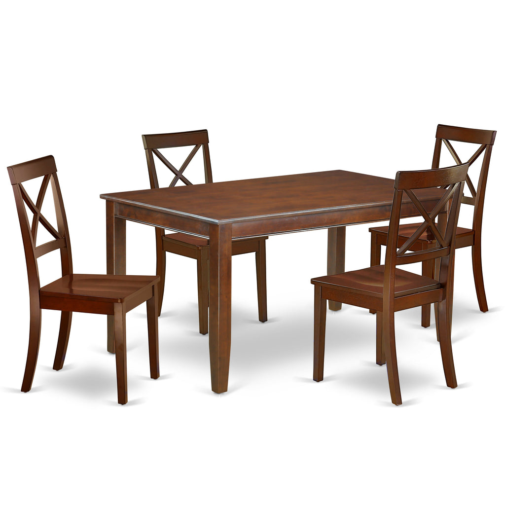 East West Furniture DUBO5-MAH-W 5 Piece Dining Room Table Set Includes a Rectangle Kitchen Table and 4 Dining Chairs, 36x60 Inch, Mahogany