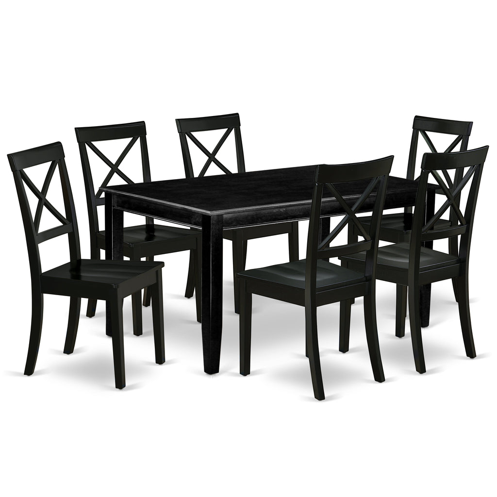 East West Furniture DUBO7-BLK-W 7 Piece Dining Set Consist of a Rectangle Dining Room Table and 6 Kitchen Chairs, 36x60 Inch, Black