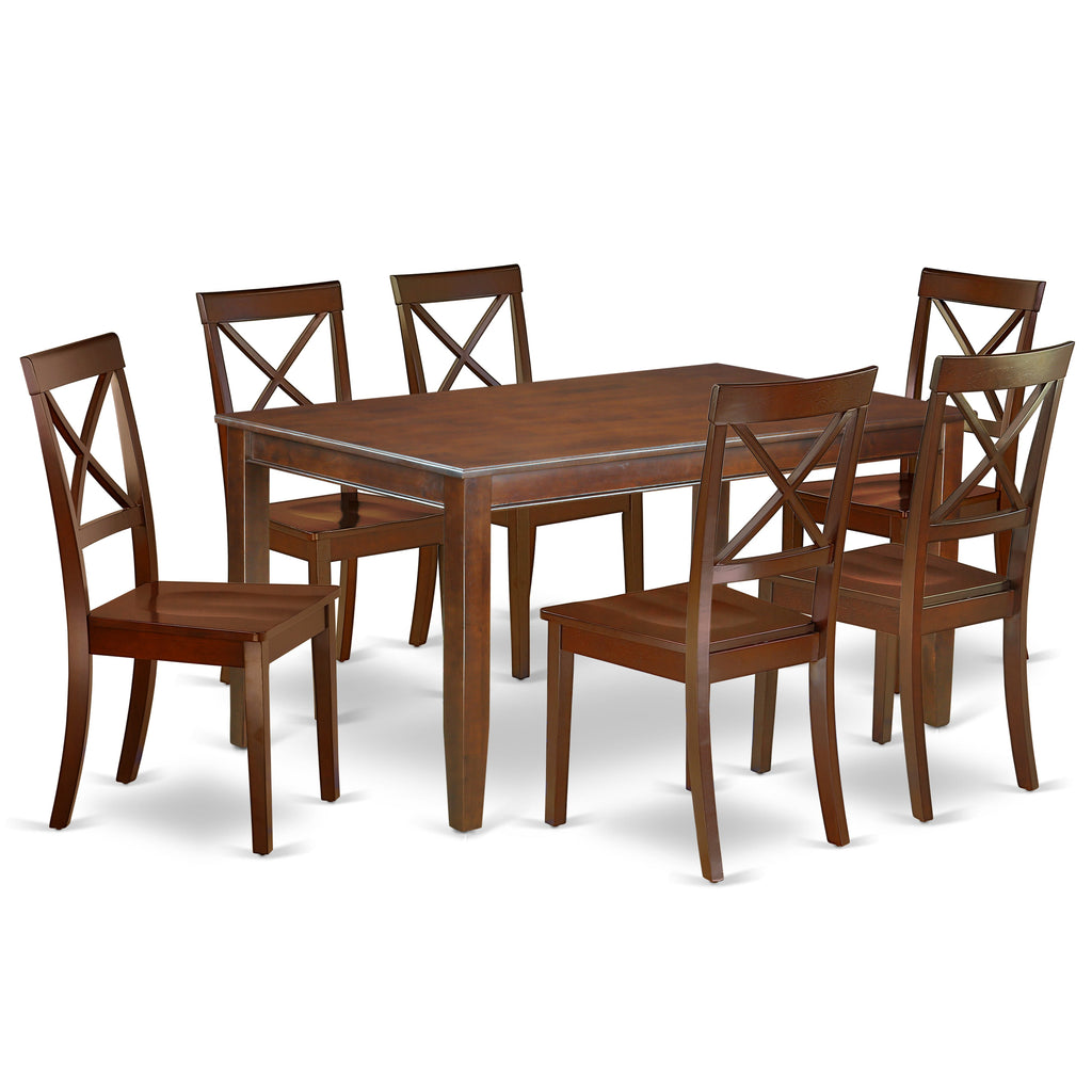 East West Furniture DUBO7-MAH-W 7 Piece Modern Dining Table Set Consist of a Rectangle Wooden Table and 6 Kitchen Dining Chairs, 36x60 Inch, Mahogany