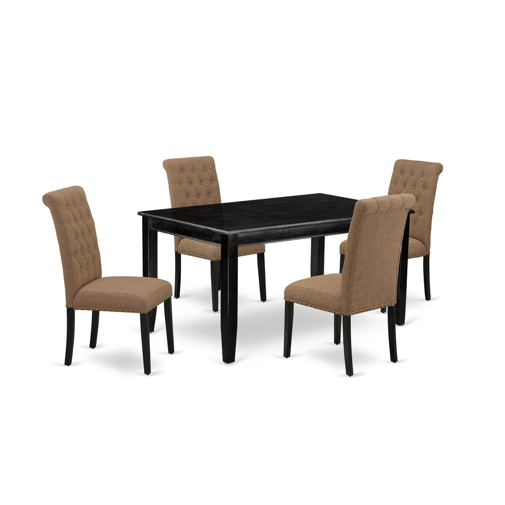 East West Furniture DUBR5-BLK-17 5 Piece Kitchen Table Set for 4 Includes a Rectangle Dining Room Table and 4 Light Sable Linen Fabric Parsons Dining Chairs, 36x60 Inch, Black
