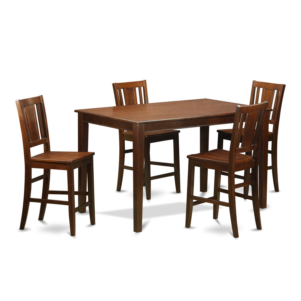 East West Furniture DUBU5H-MAH-W 5 Piece Counter Height Pub Set Includes a Rectangle Dining Table and 4 Dining Room Chairs, 36x60 Inch, Mahogany