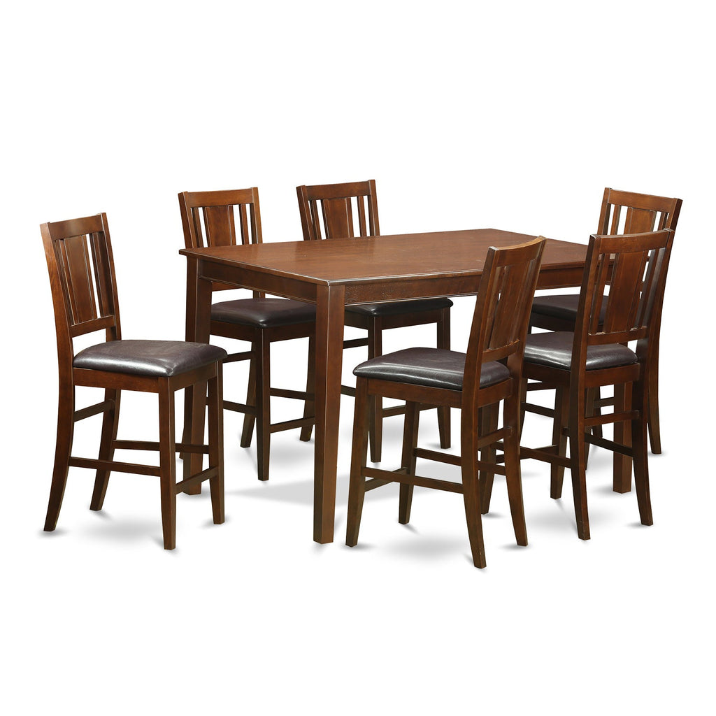 East West Furniture DUBU7H-MAH-LC 7 Piece Counter Height Dining Table Set Consist of a Rectangle Wooden Table and 6 Faux Leather Kitchen Dining Chairs, 36x60 Inch, Mahogany