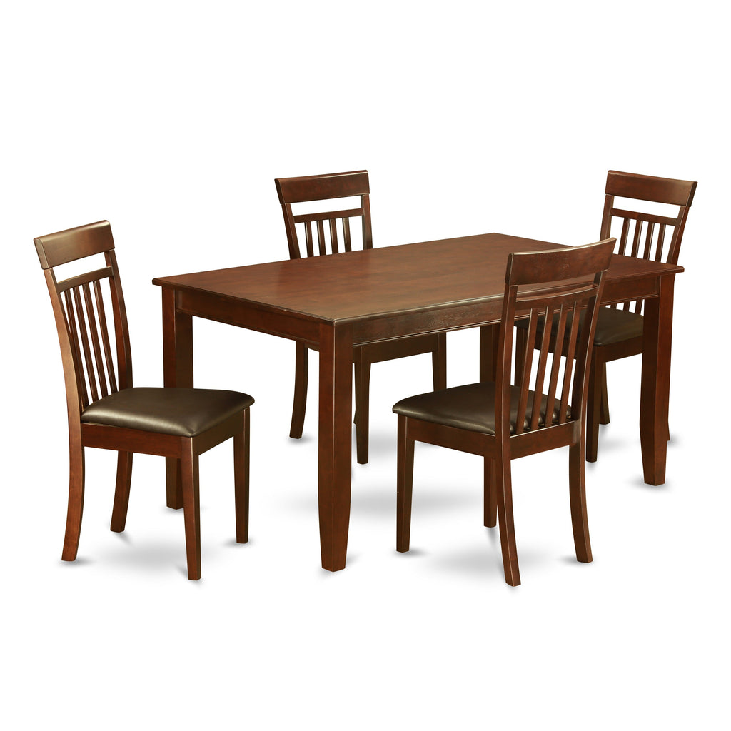 East West Furniture DUCA5-MAH-LC 5 Piece Dining Room Table Set Includes a Rectangle Kitchen Table and 4 Faux Leather Upholstered Dining Chairs, 36x60 Inch, Mahogany