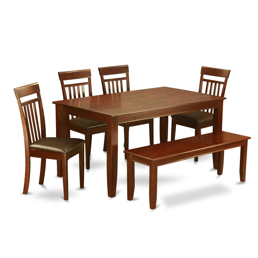 East West Furniture DUCA6D-MAH-LC 6 Piece Dining Table Set Contains a Rectangle Kitchen Table and 4 Faux Leather Dining Chairs with a Bench, 36x60 Inch, Mahogany