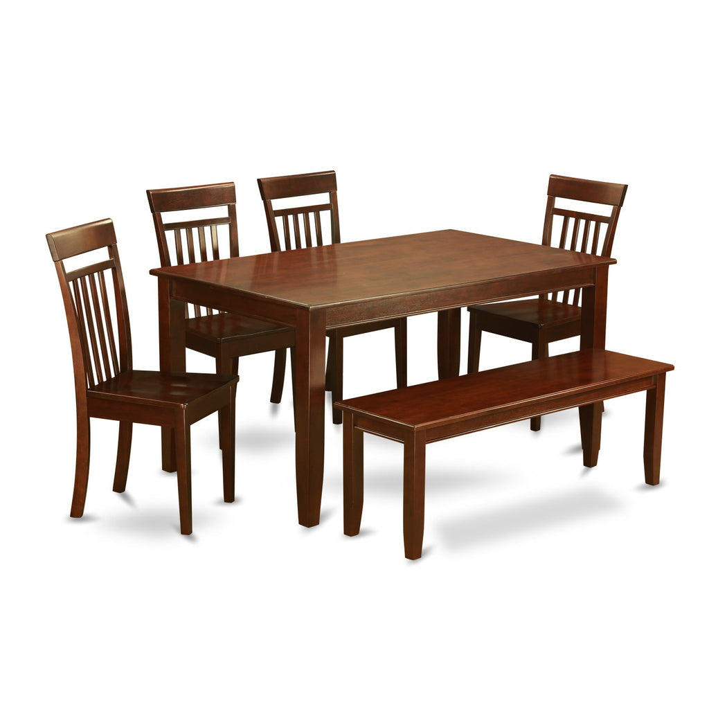 East West Furniture DUCA6D-MAH-W 6 Piece Dining Table Set Contains a Rectangle Kitchen Table and 4 Dining Chairs with a Bench, 36x60 Inch, Mahogany