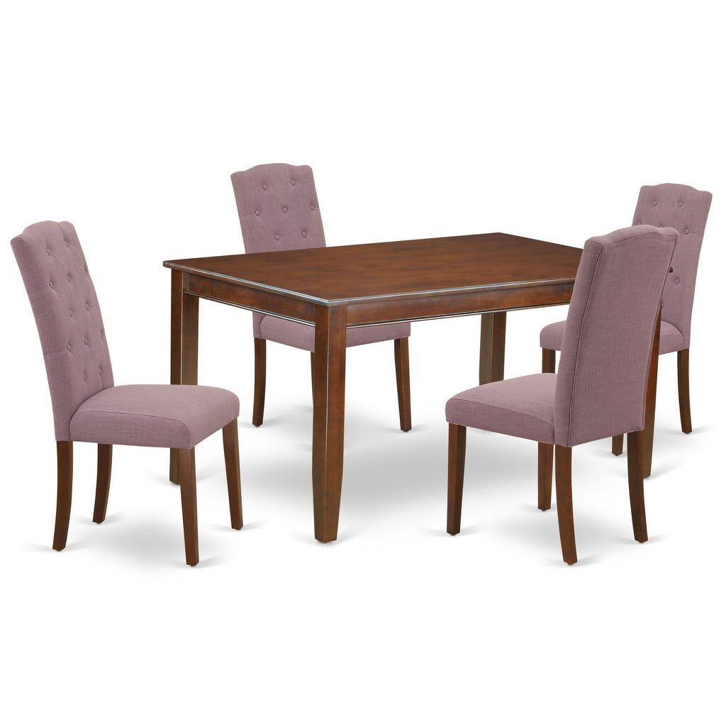 East West Furniture DUCE5-MAH-10 5 Piece Kitchen Table & Chairs Set Includes a Rectangle Dining Table and 4 Dahlia Linen Fabric Parson Dining Room Chairs, 36x60 Inch, Mahogany