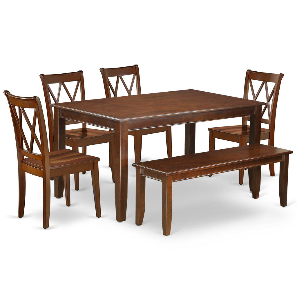 East West Furniture DUCL6-MAH-W 6 Piece Dining Set Contains a Rectangle Dining Room Table and 4 Kitchen Chairs with a Bench, 36x60 Inch, Mahogany