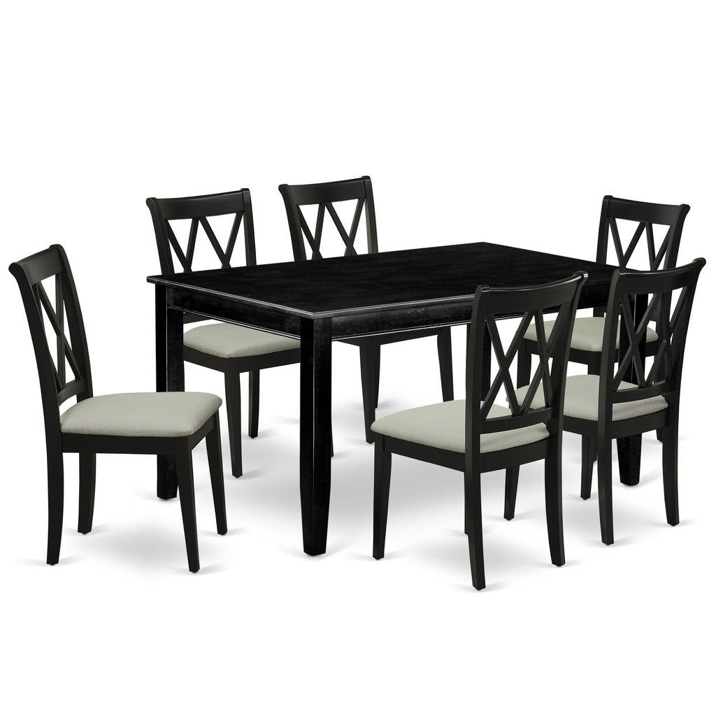 East West Furniture DUCL7-BLK-C 7 Piece Dining Room Furniture Set Consist of a Rectangle Dining Table and 6 Linen Fabric Upholstered Chairs, 36x60 Inch, Black