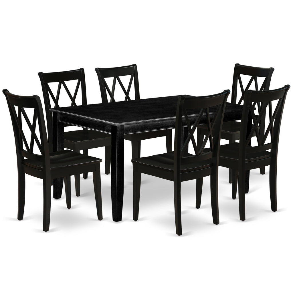 East West Furniture DUCL7-BLK-W 7 Piece Dining Room Table Set Consist of a Rectangle Kitchen Table and 6 Dining Chairs, 36x60 Inch, Black
