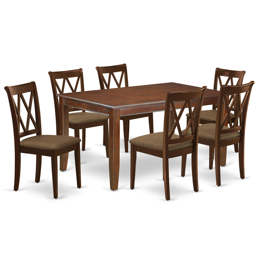 East West Furniture DUCL7-MAH-C 7 Piece Dining Set Consist of a Rectangle Dinner Table and 6 Linen Fabric Kitchen Dining Chairs, 36x60 Inch, Mahogany