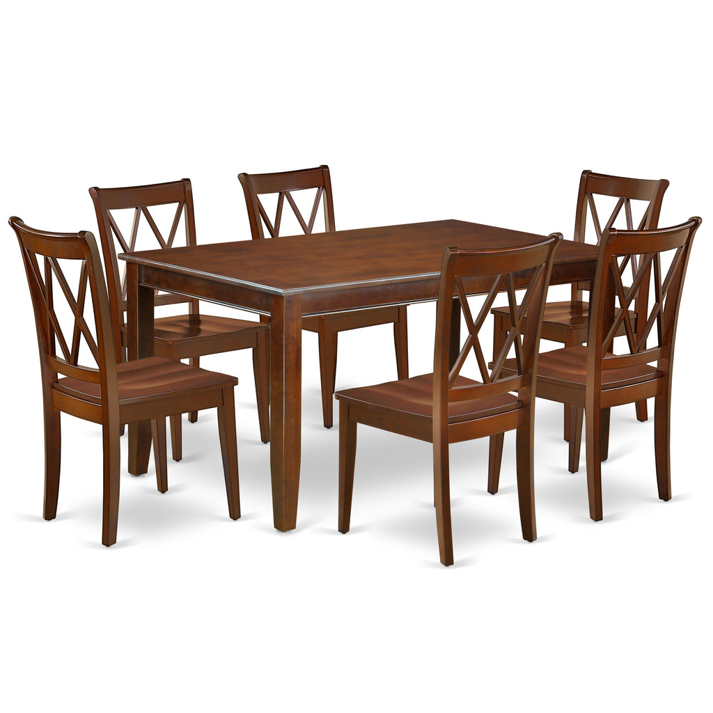 East West Furniture DUCL7-MAH-W 7 Piece Dining Table Set Consist of a Rectangle Kitchen Table and 6 Dining Room Chairs, 36x60 Inch, Mahogany