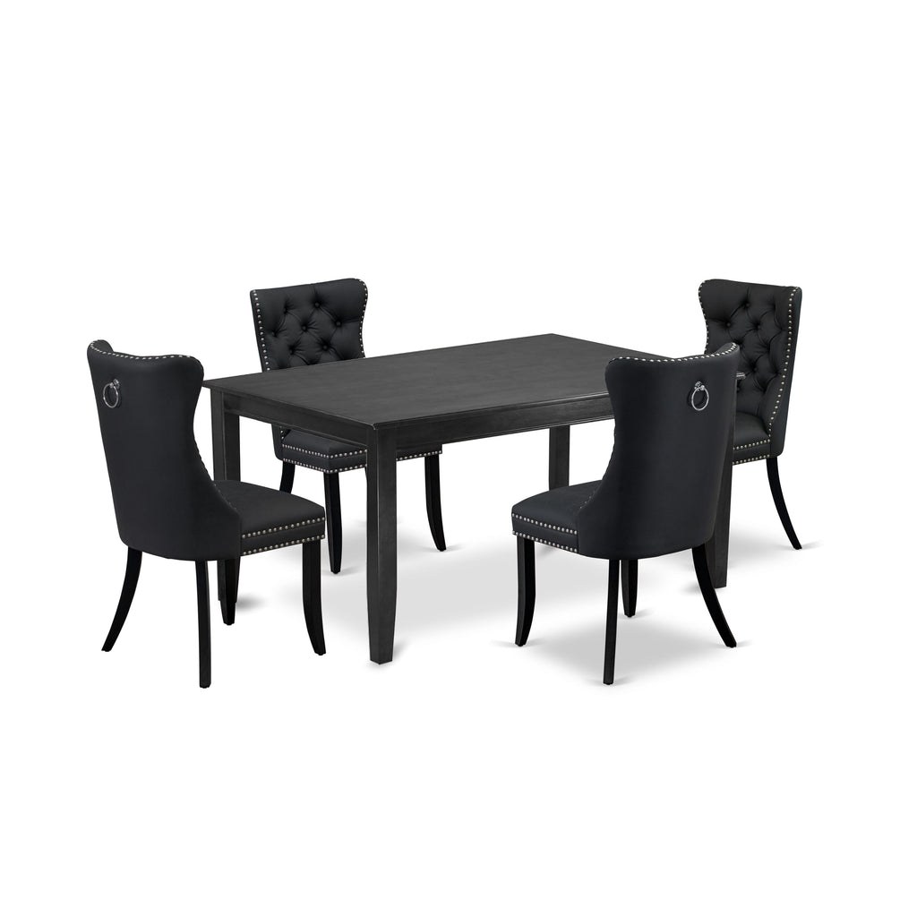 East West Furniture DUDA5-BLK-12 5 Piece Kitchen Table Set Includes a Rectangle Dining Table and 4 Upholstered Parson Chairs, 36x60 Inch, Black