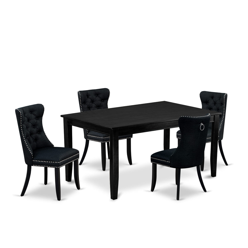 East West Furniture DUDA5-BLK-24 5 Piece Kitchen Table Set Consists of a Rectangle Dining Table and 4 Padded Parson Chairs, 36x60 Inch, Black