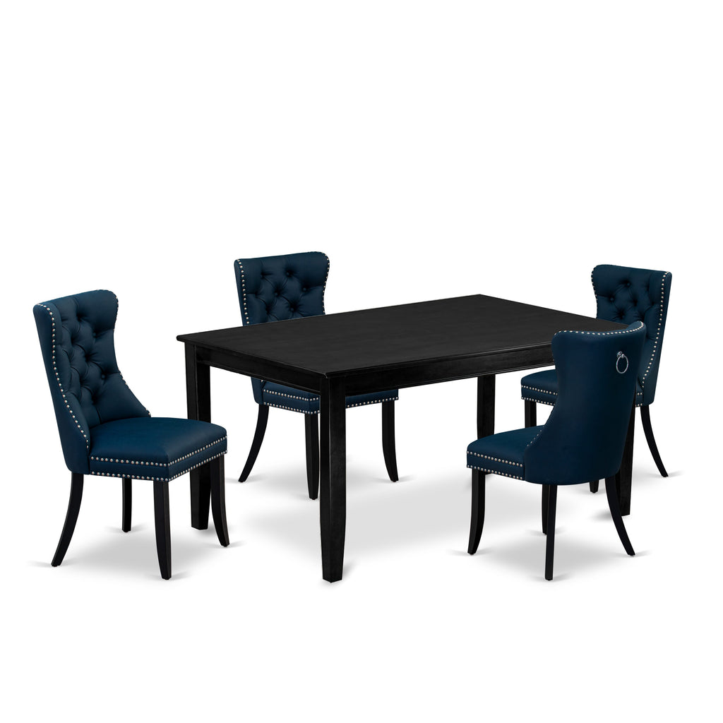 East West Furniture DUDA5-BLK-29 5 Piece Kitchen Table & Chairs Set Contains a Rectangle Dining Table and 4 Upholstered Chairs, 36x60 Inch, Black