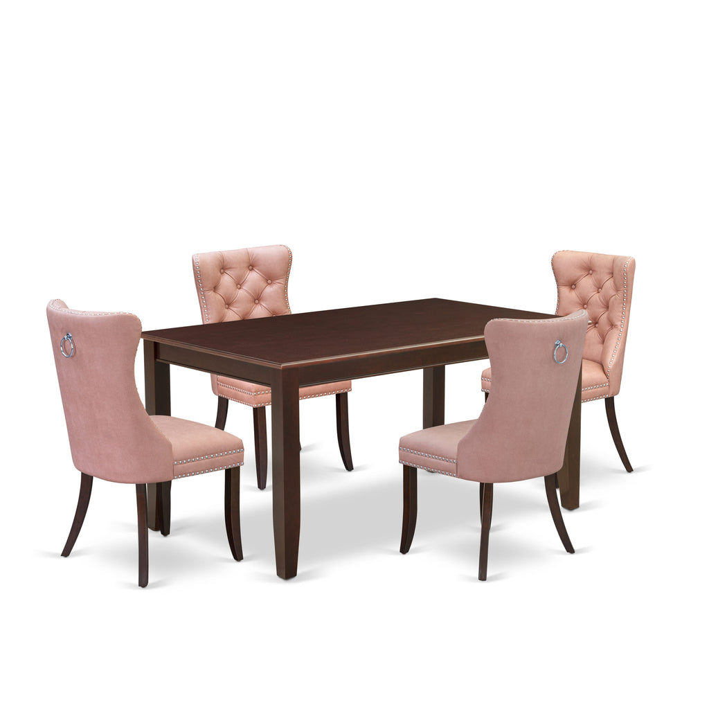 East West Furniture DUDA5-MAH-23 5 Piece Kitchen Table Set Contains a Rectangle Dining Table and 4 Upholstered Parson Chairs, 36x60 Inch, Mahogany