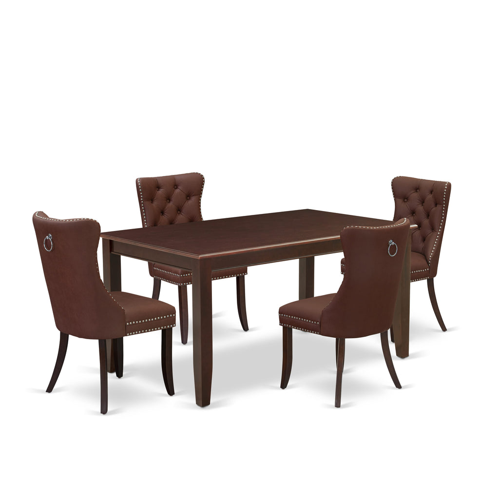 East West Furniture DUDA5-MAH-26 5 Piece Kitchen Table & Chairs Set Includes a Rectangle Dining Table and 4 Upholstered Parson Chairs, 36x60 Inch, Mahogany