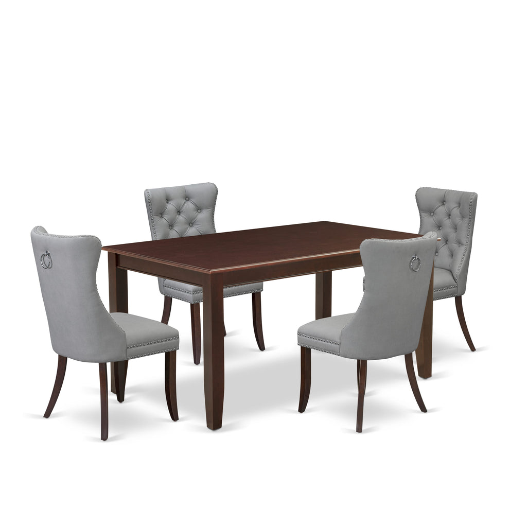 East West Furniture DUDA5-MAH-27 5 Piece Dining Room Table Set Includes a Rectangle Kitchen Table and 4 Upholstered Parson Chairs, 36x60 Inch, Mahogany