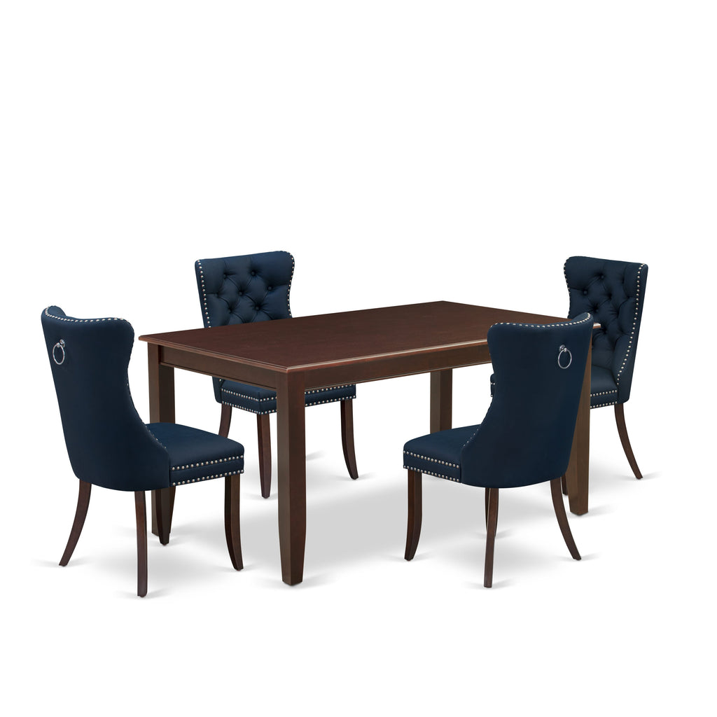 East West Furniture DUDA5-MAH-29 5 Piece Dining Table Set Consists of a Rectangle Kitchen Table and 4 Padded Parson Chairs, 36x60 Inch, Mahogany