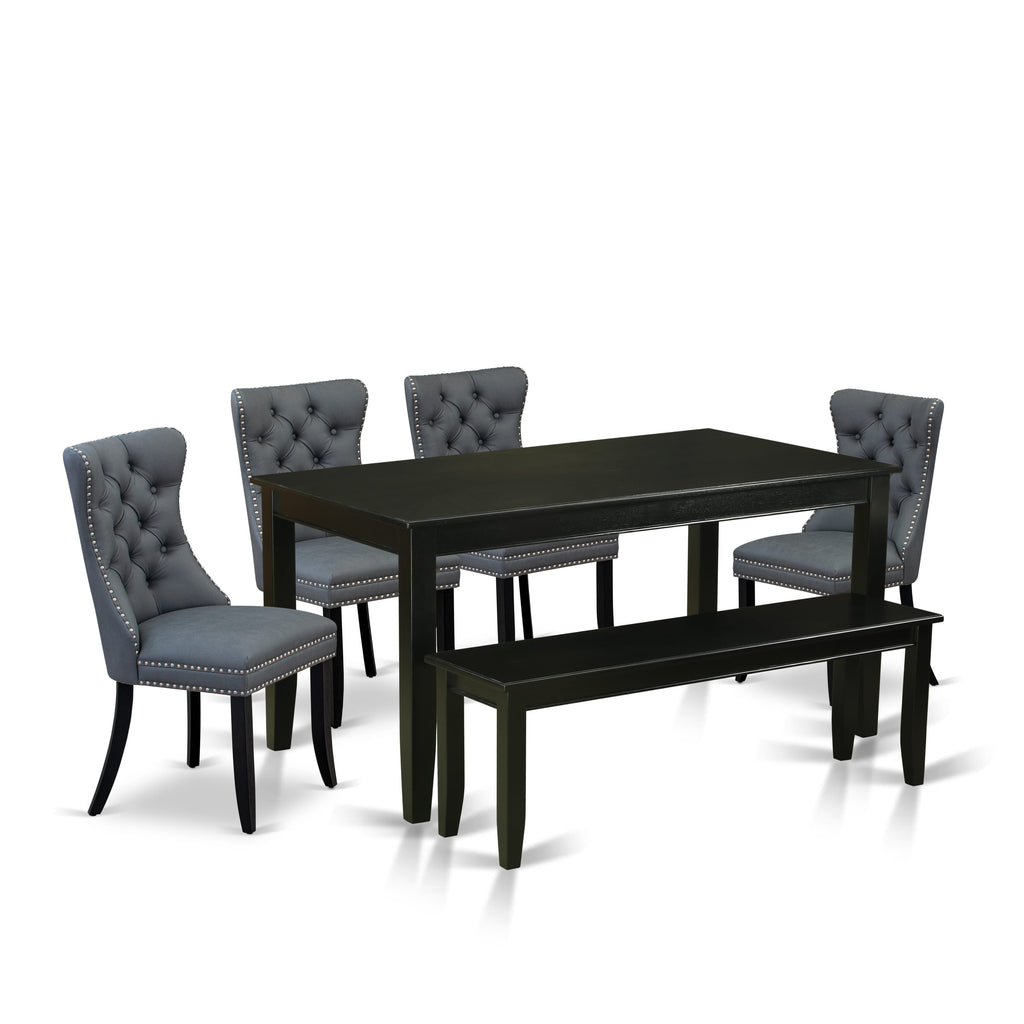 East West Furniture DUDA6-BLK-13 6 Piece Kitchen Table & Chairs Set Consists of a Rectangle Dining Table and 4 Padded Chairs with a Bench, 36x60 Inch, Black