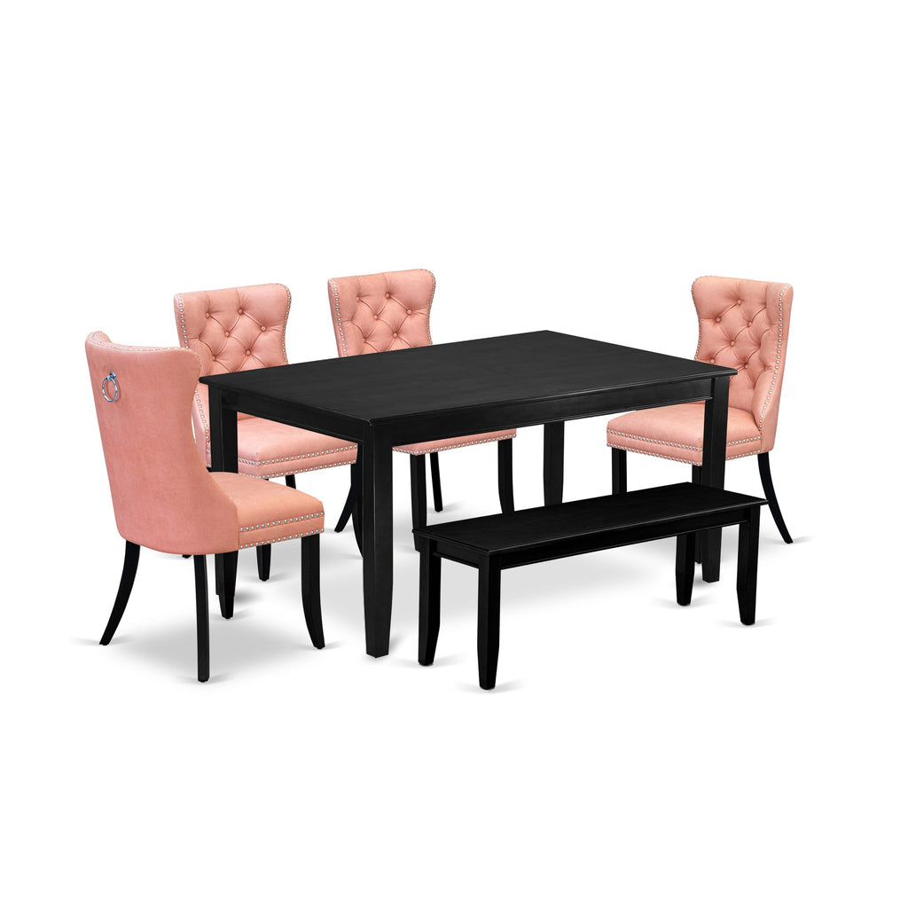 East West Furniture DUDA6-BLK-23 6 Piece Dining Set Consists of a Rectangle Kitchen Table and 4 Padded Chairs with a Bench, 36x60 Inch, Black