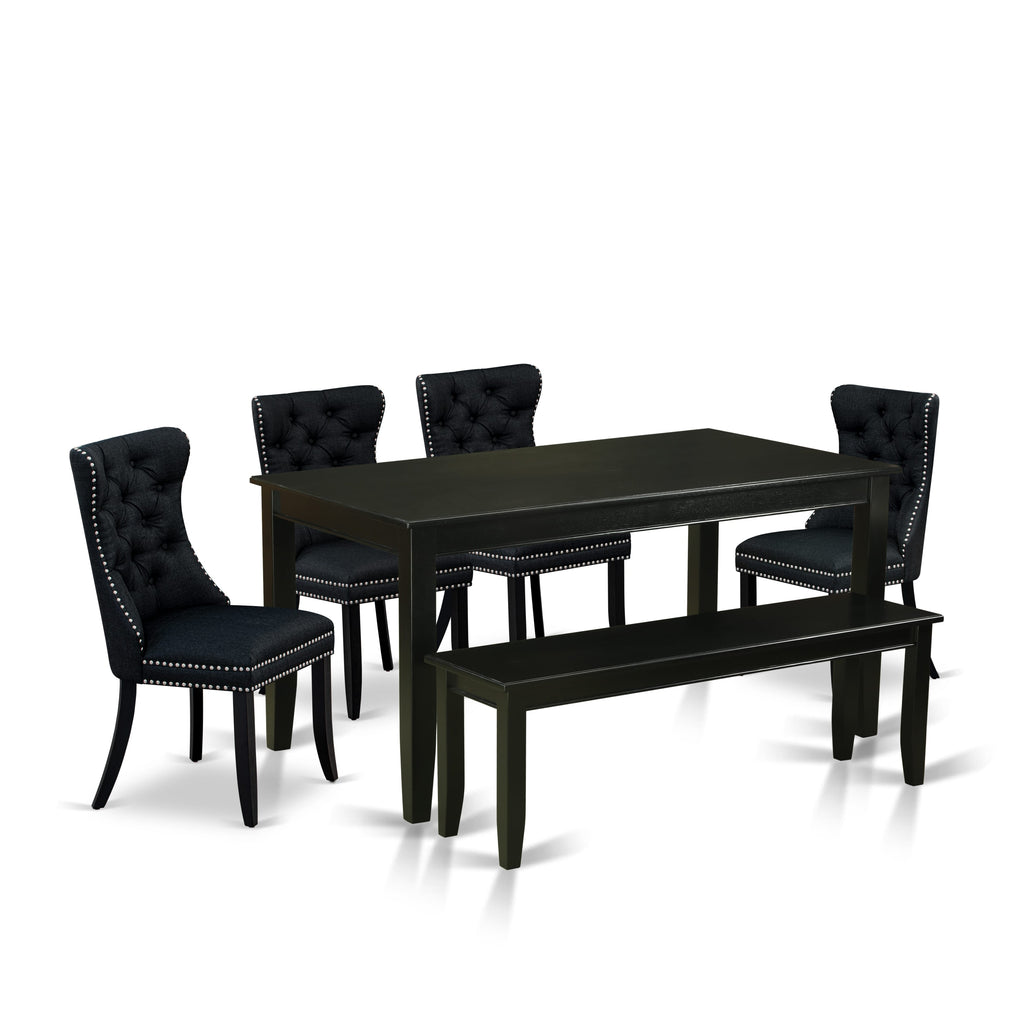 East West Furniture DUDA6-BLK-24 6 Piece Dining Set Includes a Rectangle Kitchen Table and 4 Padded Chairs with a Bench, 36x60 Inch, Black