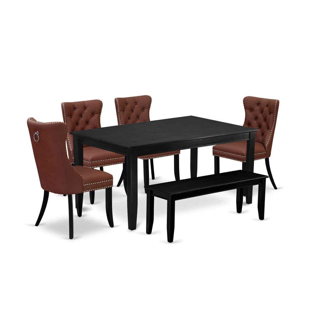 East West Furniture DUDA6-BLK-26 6 Piece Kitchen Table Set Consists of a Rectangle Dining Table and 4 Upholstered Chairs with a Bench, 36x60 Inch, Black