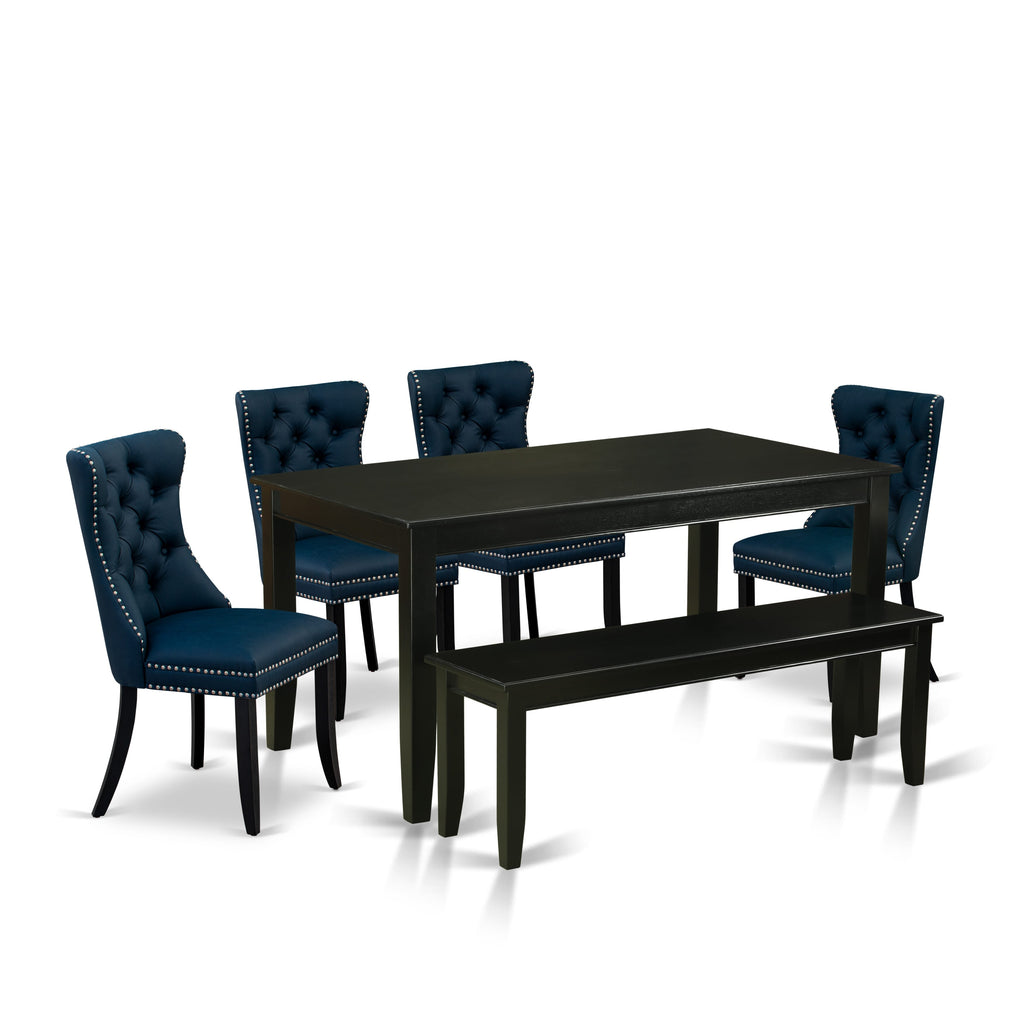 East West Furniture DUDA6-BLK-29 6 Piece Dining Table Set Consists of a Rectangle Kitchen Table and 4 Upholstered Chairs with a Bench, 36x60 Inch, Black