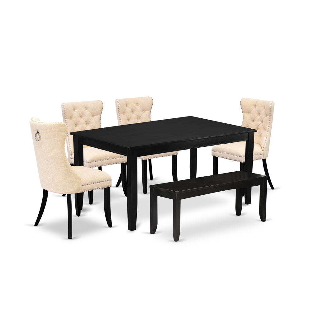 East West Furniture DUDA6-BLK-32 6 Piece Dining Set Includes a Rectangle Kitchen Table and 4 Upholstered Chairs with a Bench, 36x60 Inch, Black