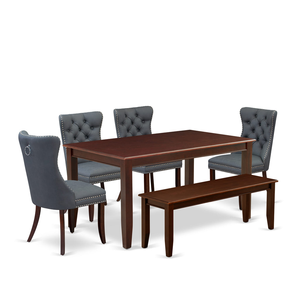 East West Furniture DUDA6-MAH-13 6 Piece Dining Table Set Consists of a Rectangle Kitchen Table and 4 Padded Chairs with a Bench, 36x60 Inch, Mahogany