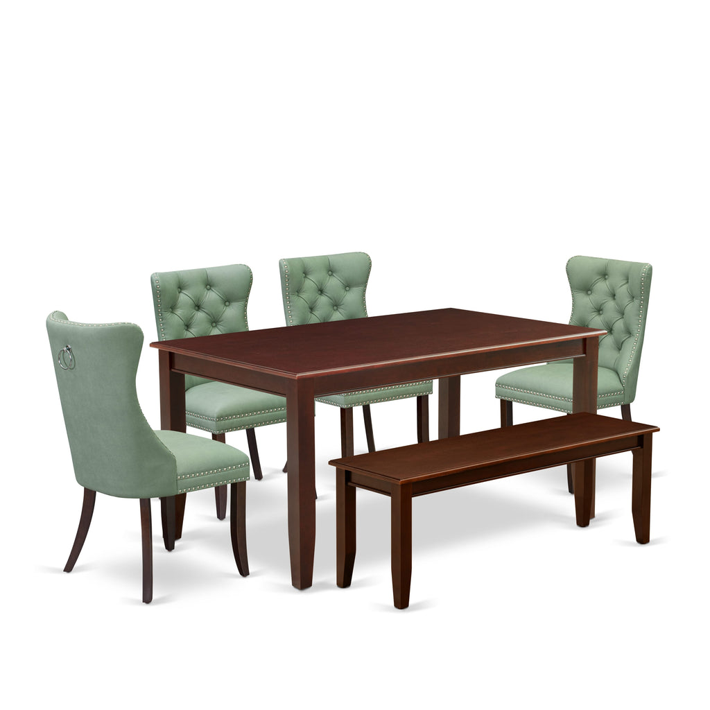 East West Furniture DUDA6-MAH-22 6 Piece Dining Room Table Set Consists of a Rectangle Kitchen Table and 4 Padded Chairs with a Bench, 36x60 Inch, Mahogany