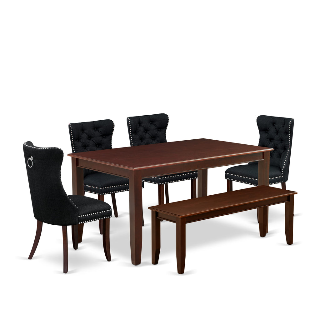 East West Furniture DUDA6-MAH-24 6 Piece Dining Room Table Set Consists of a Rectangle Kitchen Table and 4 Padded Chairs with a Bench, 36x60 Inch, Mahogany