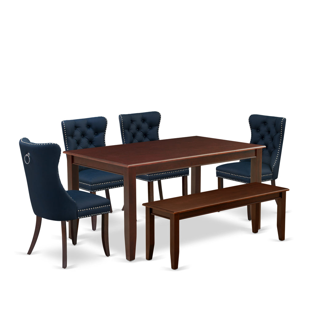 East West Furniture DUDA6-MAH-29 6 Piece Dining Set Consists of a Rectangle Kitchen Table and 4 Padded Chairs with a Bench, 36x60 Inch, Mahogany