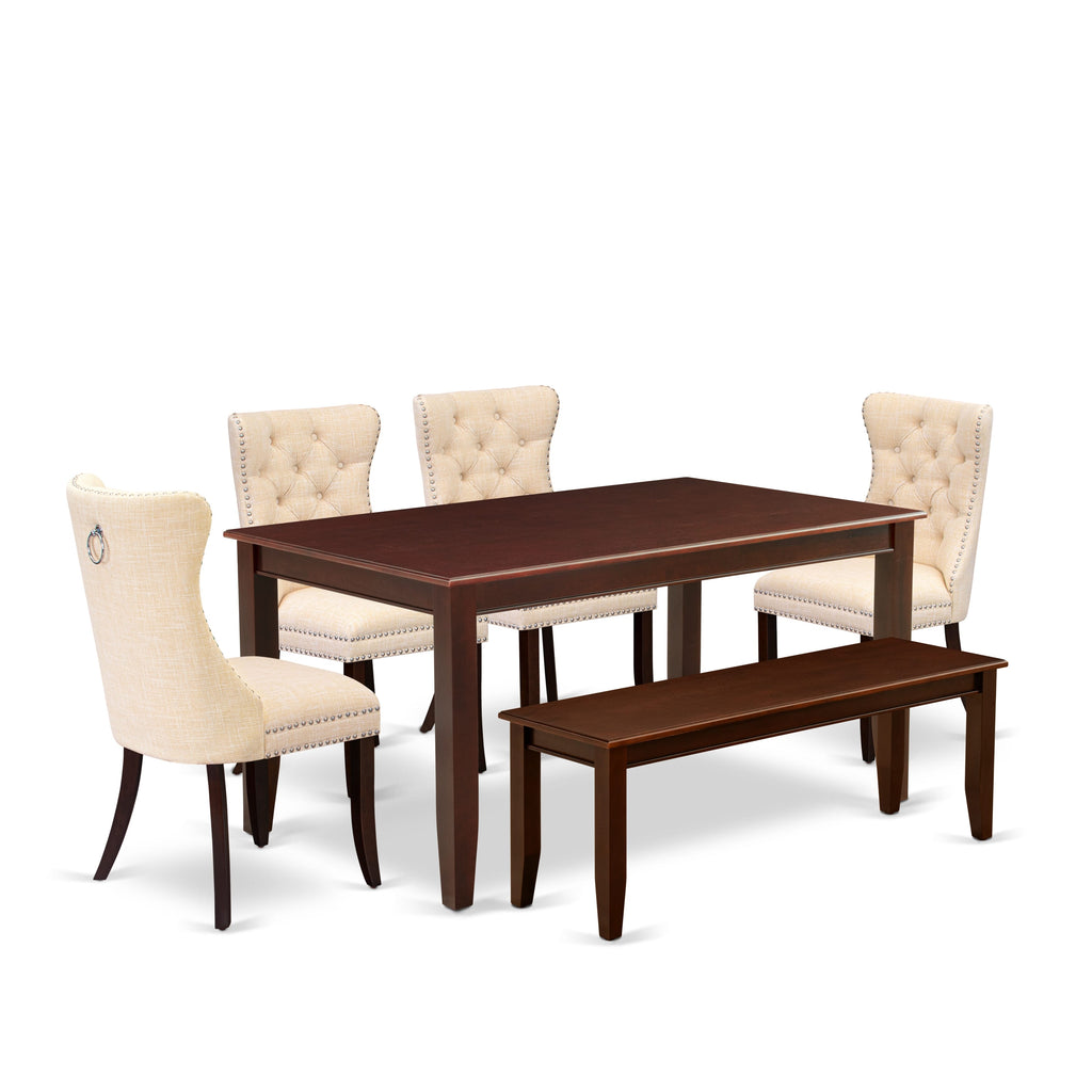 East West Furniture DUDA6-MAH-32 6 Piece Dinette Set Includes a Rectangle Dining Table and 4 Padded Chairs with a Bench, 36x60 Inch, Mahogany