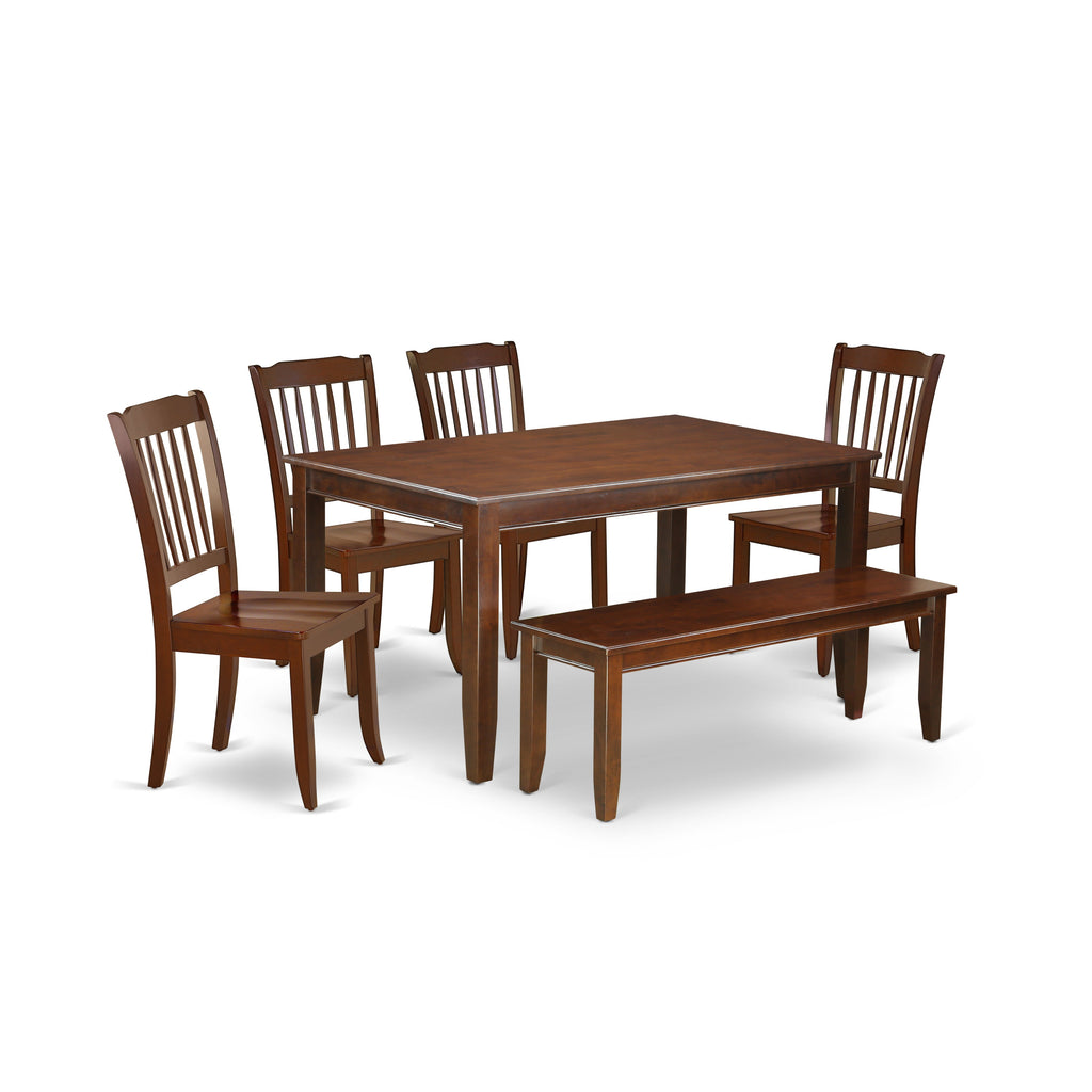 East West Furniture DUDA6-MAH-W 6 Piece Dining Table Set Contains a Rectangle Kitchen Table and 4 Dining Chairs with a Bench, 36x60 Inch, Mahogany