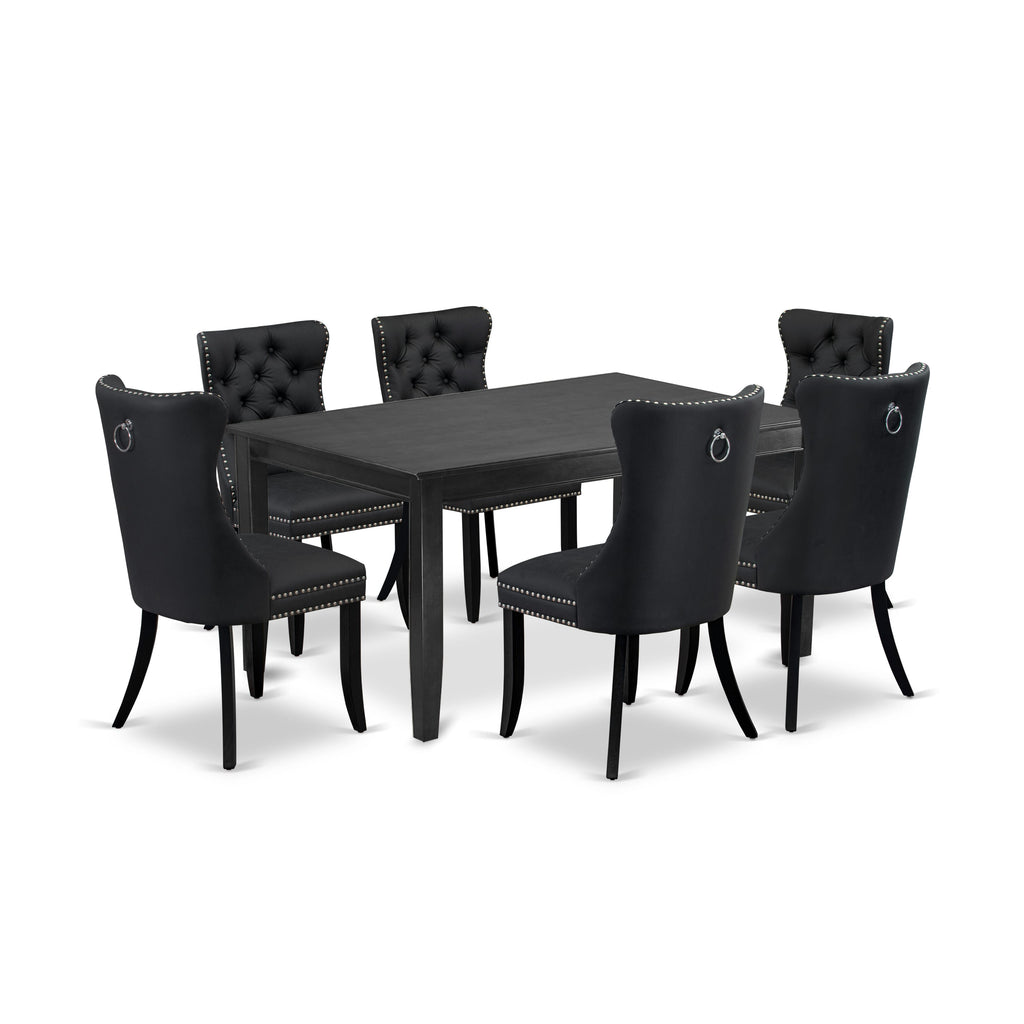 East West Furniture DUDA7-BLK-12 7 Piece Kitchen Table & Chairs Set Consists of a Rectangle Dining Table and 6 Upholstered Parson Chairs, 36x60 Inch, Black