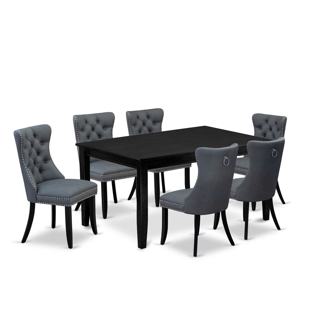 East West Furniture DUDA7-BLK-13 7 Piece Dinette Set Includes a Rectangle Dining Table and 6 Upholstered Parson Chairs, 36x60 Inch, Black
