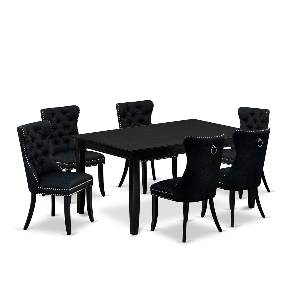East West Furniture DUDA7-BLK-24 7 Piece Dinette Set Includes a Rectangle Dining Table and 6 Upholstered Parson Chairs, 36x60 Inch, Black