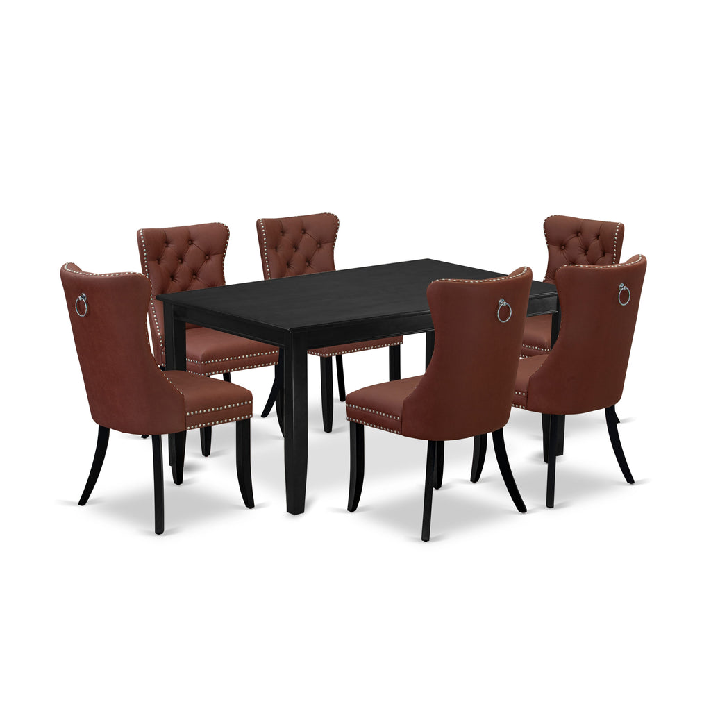 East West Furniture DUDA7-BLK-26 7 Piece Dining Room Table Set Includes a Rectangle Solid Wood Table and 6 Upholstered Parson Chairs, 36x60 Inch, Black