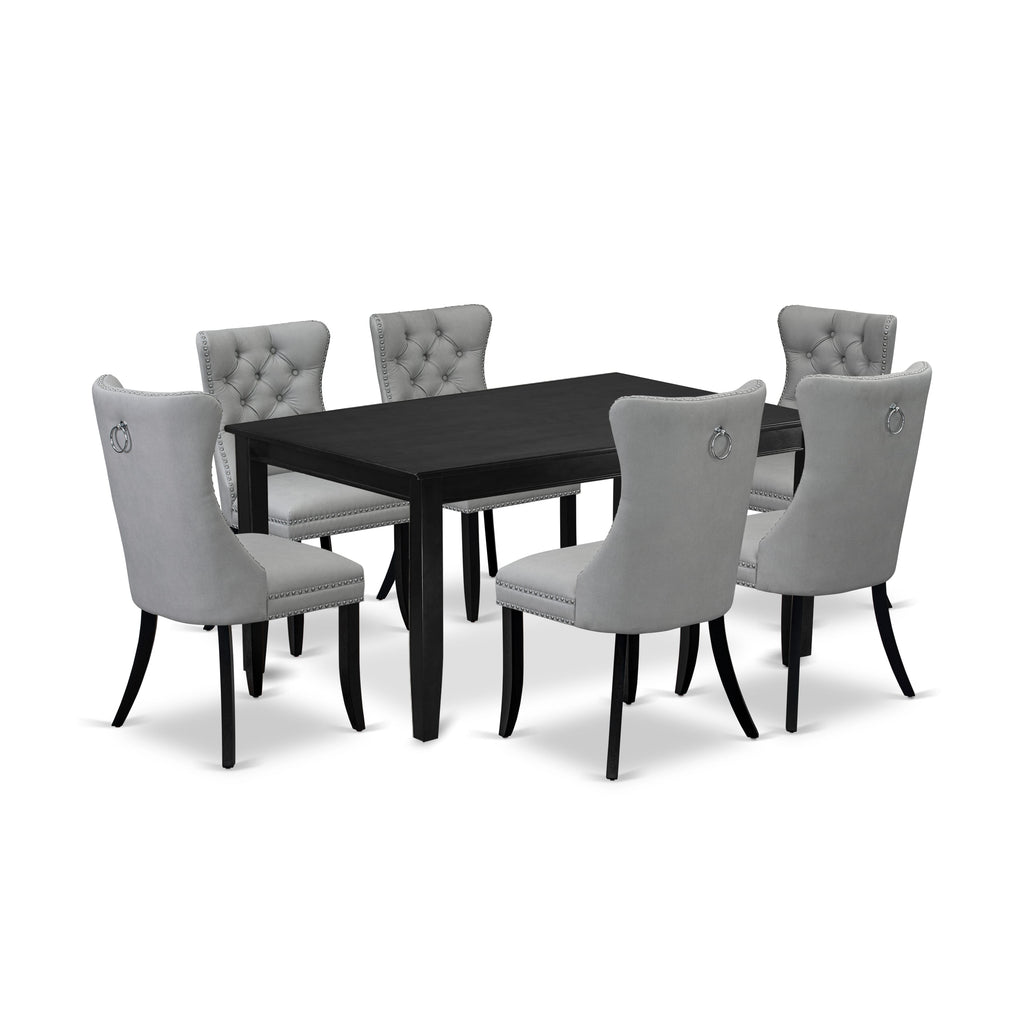 East West Furniture DUDA7-BLK-27 7 Piece Dining Table Set Includes a Rectangle Kitchen Table and 6 Upholstered Parson Chairs, 36x60 Inch, Black