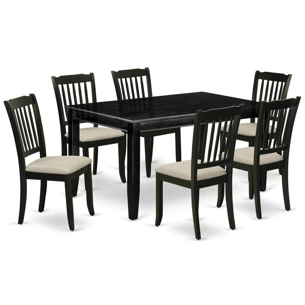 East West Furniture DUDA7-BLK-C 7 Piece Kitchen Table Set Consist of a Rectangle Dining Table and 6 Linen Fabric Dining Room Chairs, 36x60 Inch, Black