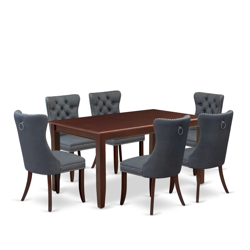East West Furniture DUDA7-MAH-13 7 Piece Dining Room Table Set Includes a Rectangle Kitchen Table and 6 Upholstered Parson Chairs, 36x60 Inch, Mahogany