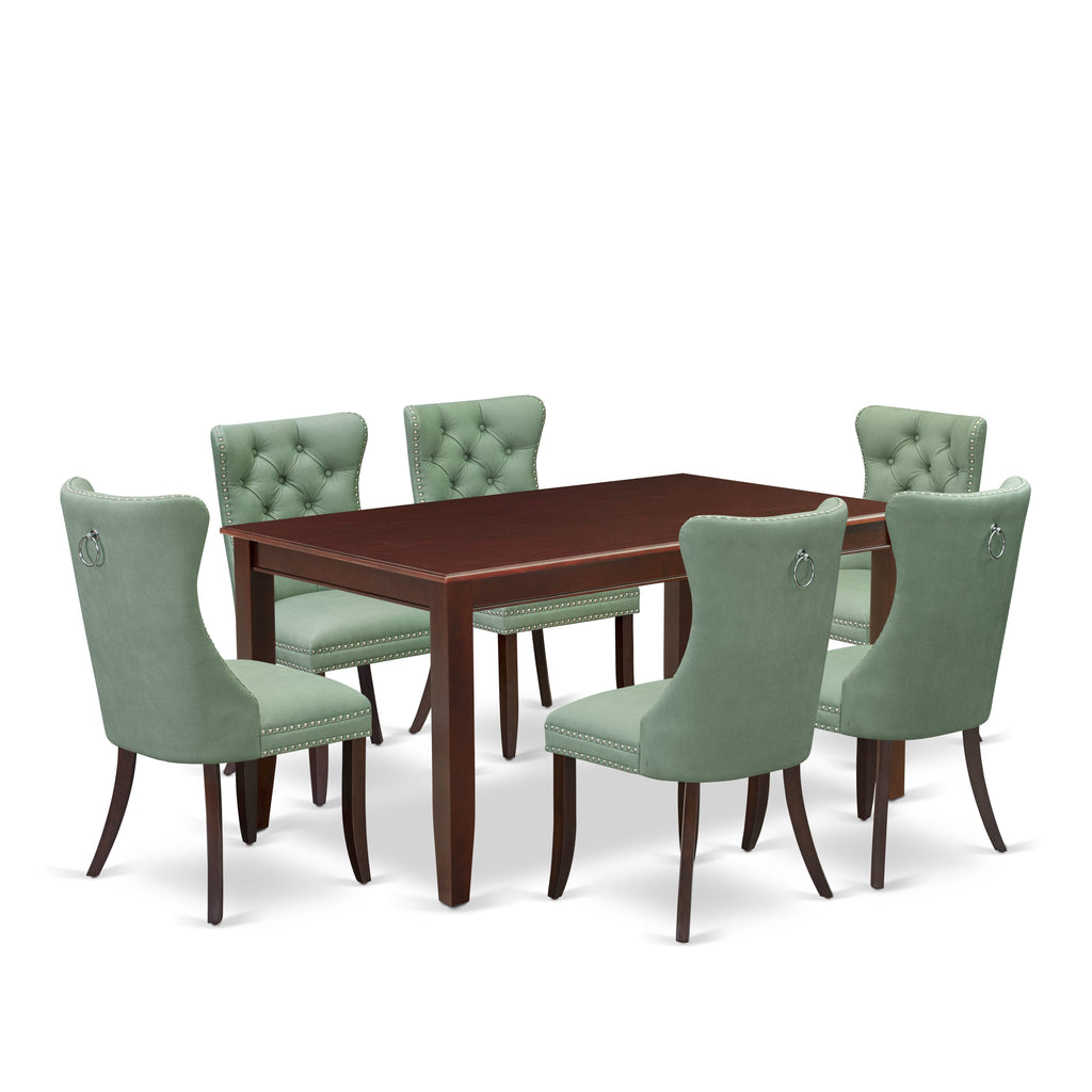 East West Furniture DUDA7-MAH-22 7 Piece Dining Set Includes a Rectangle Kitchen Table and 6 Upholstered Parson Chairs, 36x60 Inch, Mahogany