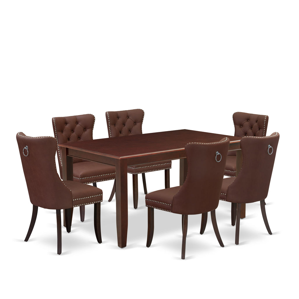 East West Furniture DUDA7-MAH-26 7 Piece Dinette Set Consists of a Rectangle Dining Table and 6 Upholstered Parson Chairs, 36x60 Inch, Mahogany