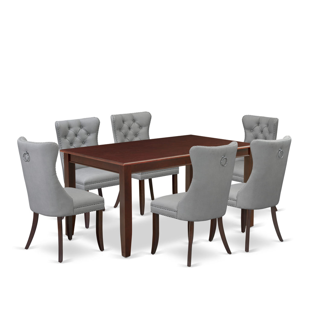 East West Furniture DUDA7-MAH-27 7 Piece Dining Table Set Consists of a Rectangle Kitchen Table and 6 Upholstered Parson Chairs, 36x60 Inch, Mahogany