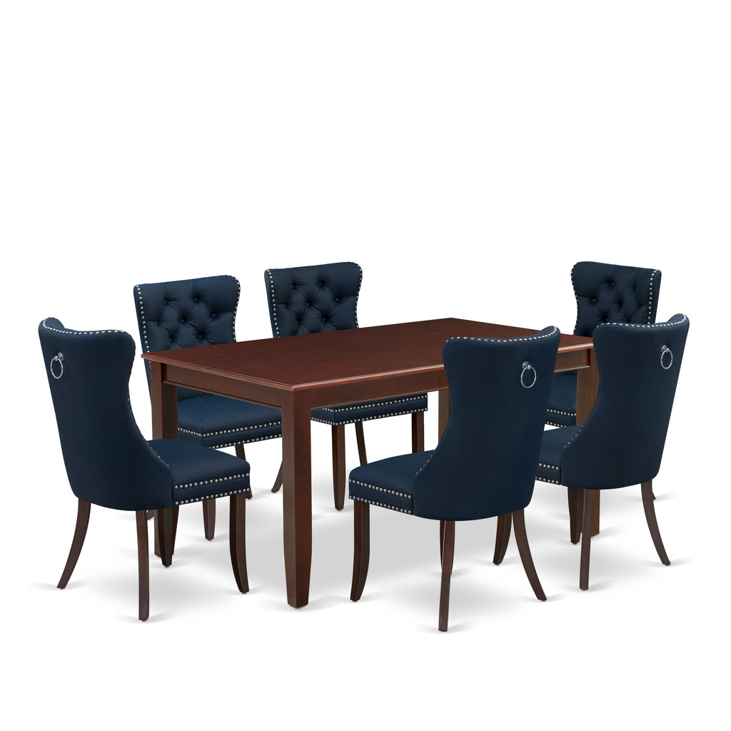 East West Furniture DUDA7-MAH-29 7 Piece Dining Table Set Consists of a Rectangle Kitchen Table and 6 Padded Parson Chairs, 36x60 Inch, Mahogany