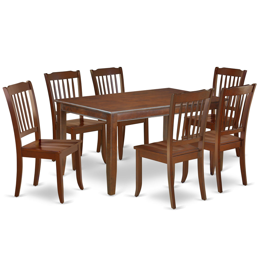 East West Furniture DUDA7-MAH-W 7 Piece Dining Room Furniture Set Consist of a Rectangle Kitchen Table and 6 Dining Chairs, 36x60 Inch, Mahogany
