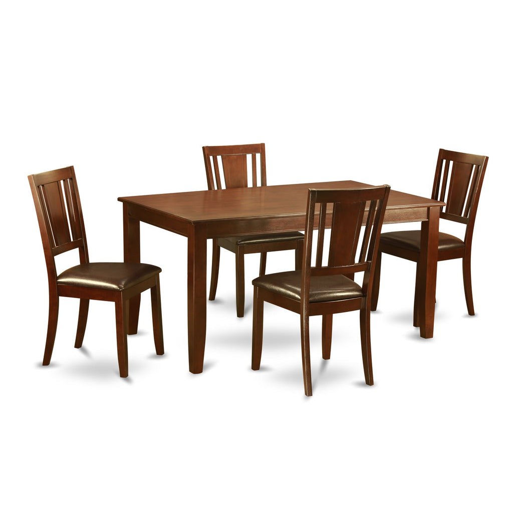 East West Furniture DUDL5-MAH-LC 5 Piece Dining Room Table Set Includes a Rectangle Kitchen Table and 4 Faux Leather Upholstered Dining Chairs, 36x60 Inch, Mahogany
