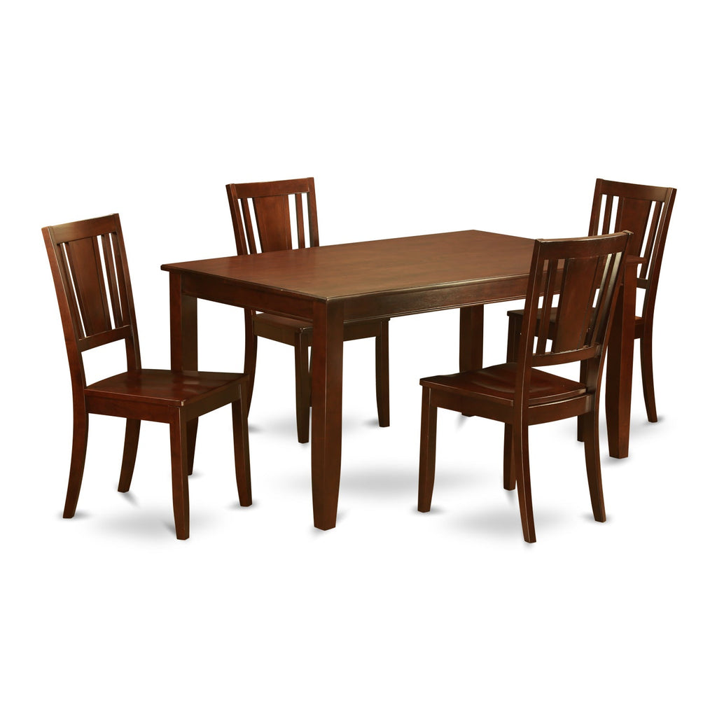 East West Furniture DUDL5-MAH-W 5 Piece Kitchen Table & Chairs Set Includes a Rectangle Dining Room Table and 4 Solid Wood Seat Chairs, 36x60 Inch, Mahogany