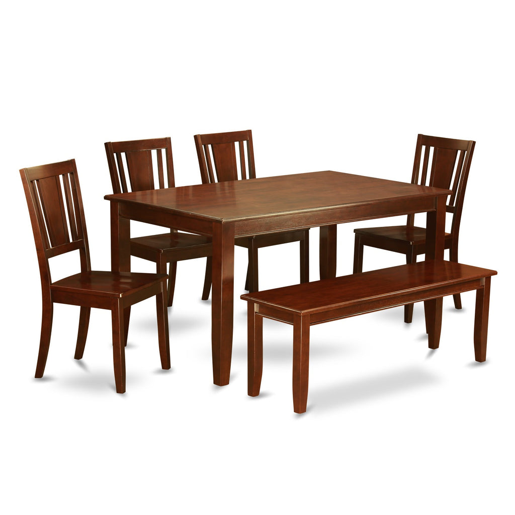 East West Furniture DUDL6-MAH-W 6 Piece Dining Set Contains a Rectangle Solid Wood Table and 4 Kitchen Chairs with a Bench, 36x60 Inch, Mahogany
