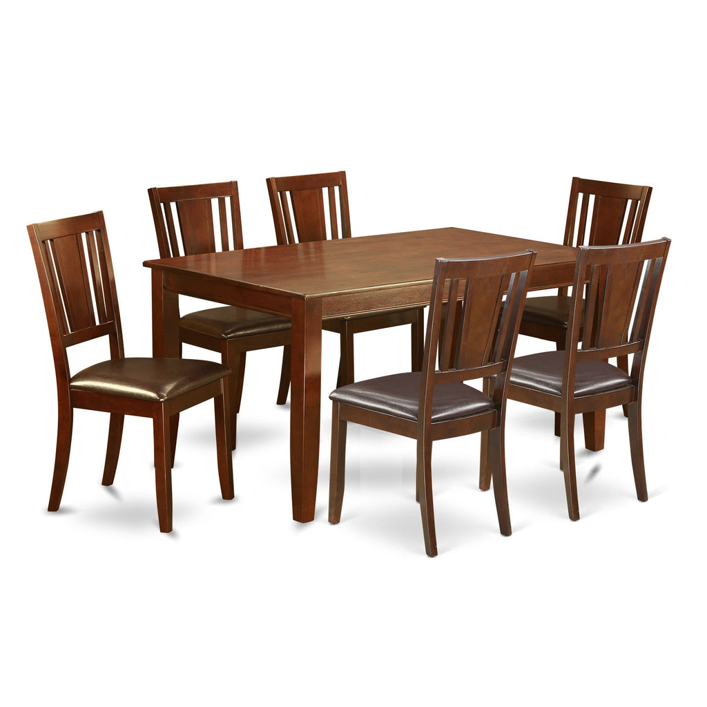 East West Furniture DUDL7-MAH-LC 7 Piece Modern Dining Table Set Consist of a Rectangle Wooden Table and 6 Faux Leather Kitchen Dining Chairs, 36x60 Inch, Mahogany